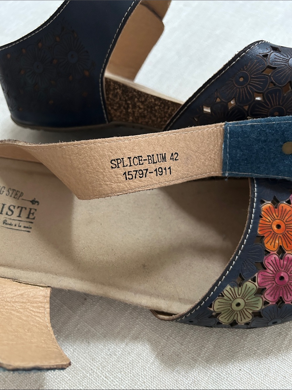 Spring Step L'artiste Spikey Floral Sandal Navy SZ 42 Leather Comfort Mary Jane - Picture 7 of 15